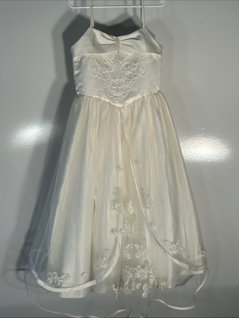Bijan White Satin Beaded Embroidered Formal Maxi Dress SZ4 Flower Girl